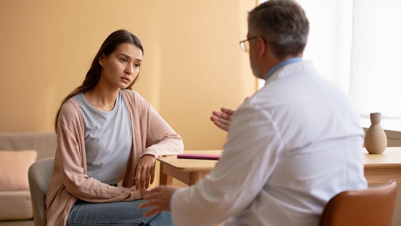 Женщина разговаривает с психиатром